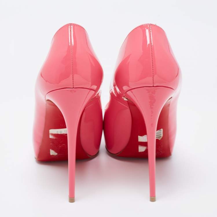 Pre Owned Christian Louboutin Pink Patent Leather New Very Prive Peep-Toe Pumps Size 37.5