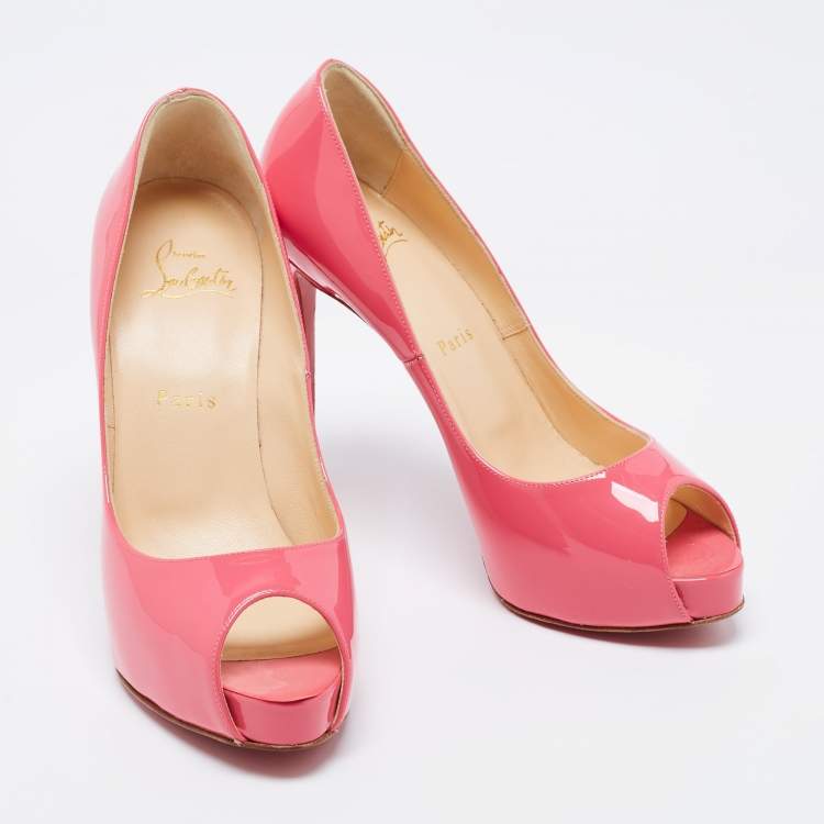 Pre Owned Christian Louboutin Pink Patent Leather New Very Prive Peep-Toe Pumps Size 37.5