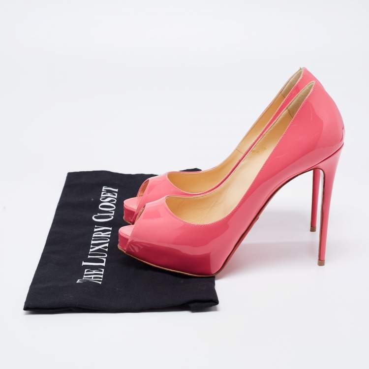 Pre Owned Christian Louboutin Pink Patent Leather New Very Prive Peep-Toe Pumps Size 37.5