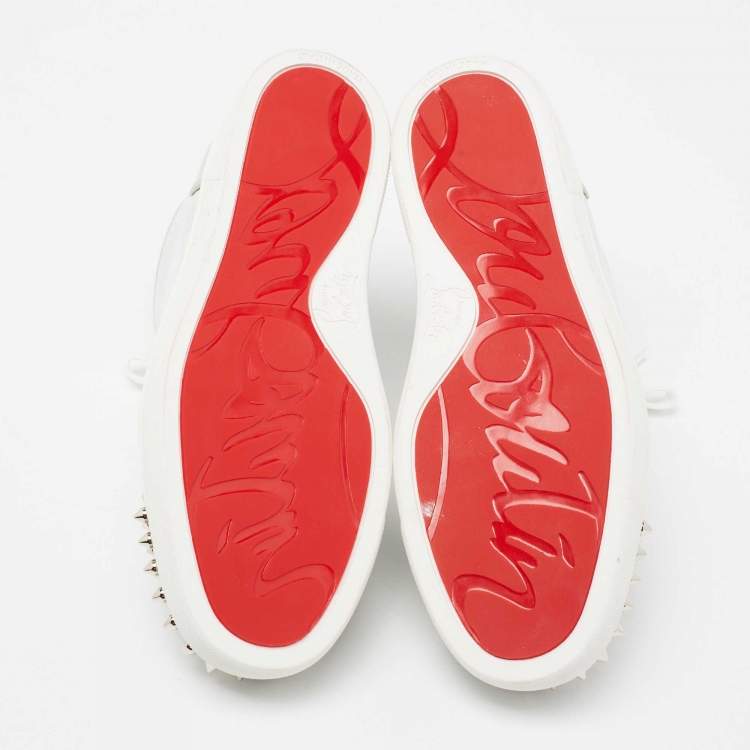 Pre Owned Christian Louboutin Silver Iridescent Effect Leather Lou Spikes Sneakers Size 37