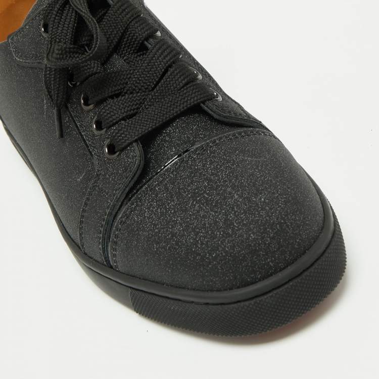 مملوكة مسبقًا Christian Louboutin Black Vieira Glitter Orlato Lace Up Sneakers Size 36.5