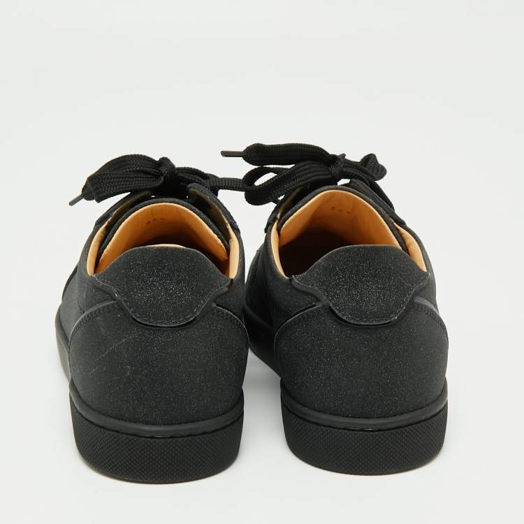 مملوكة مسبقًا Christian Louboutin Black Vieira Glitter Orlato Lace Up Sneakers Size 36.5