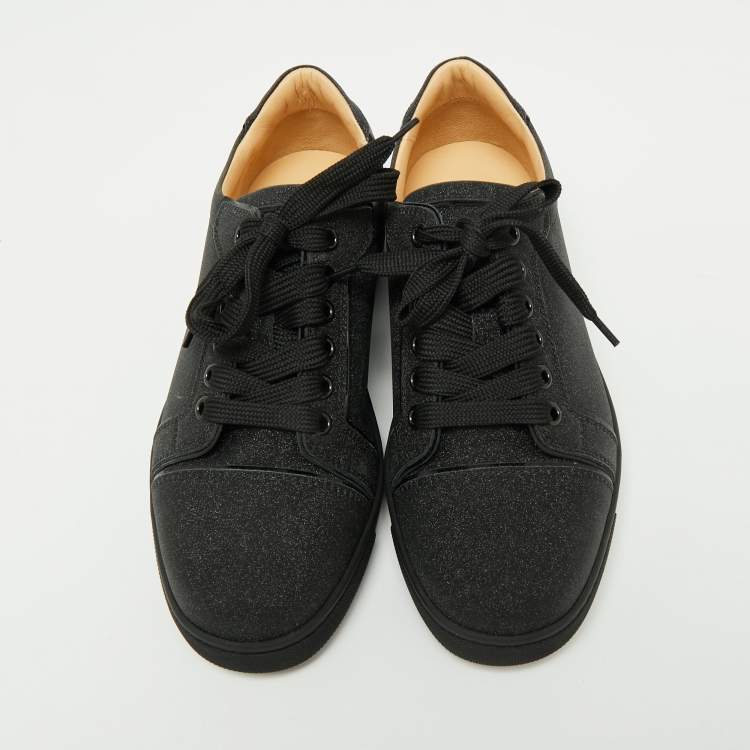 مملوكة مسبقًا Christian Louboutin Black Vieira Glitter Orlato Lace Up Sneakers Size 36.5