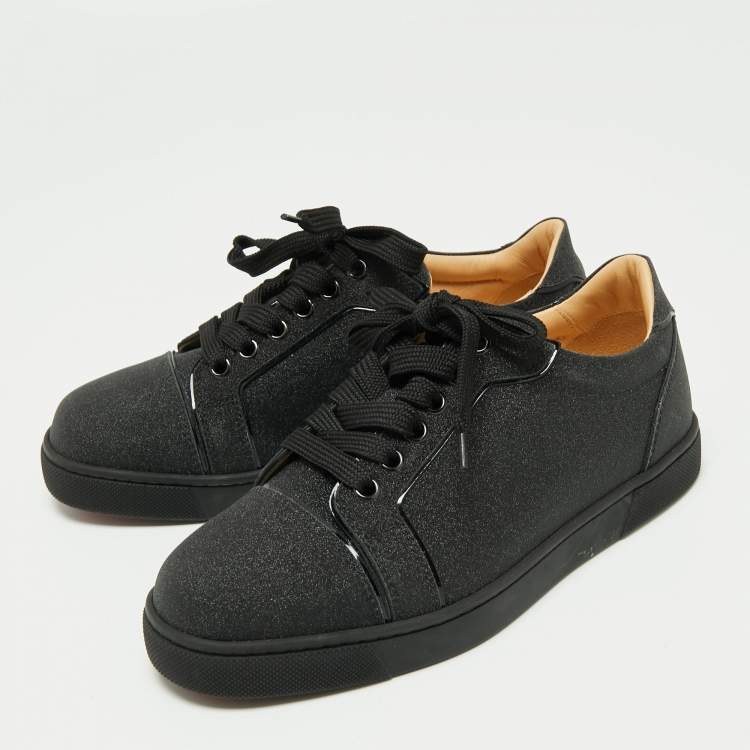 مملوكة مسبقًا Christian Louboutin Black Vieira Glitter Orlato Lace Up Sneakers Size 36.5