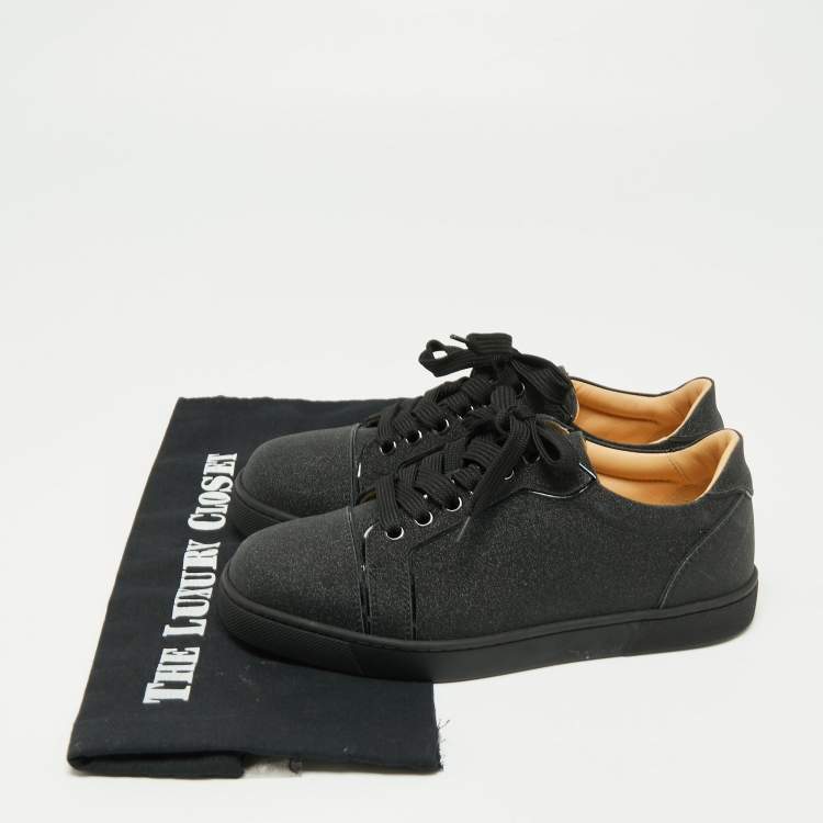 مملوكة مسبقًا Christian Louboutin Black Vieira Glitter Orlato Lace Up Sneakers Size 36.5