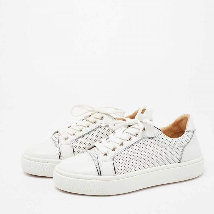 Pre Owned Christian Louboutin White Leather Christ Low-Top Sneakers Size 37