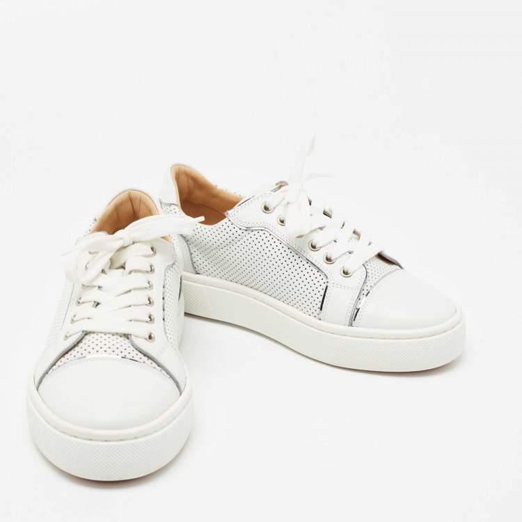 Pre Owned Christian Louboutin White Leather Christ Low-Top Sneakers Size 37