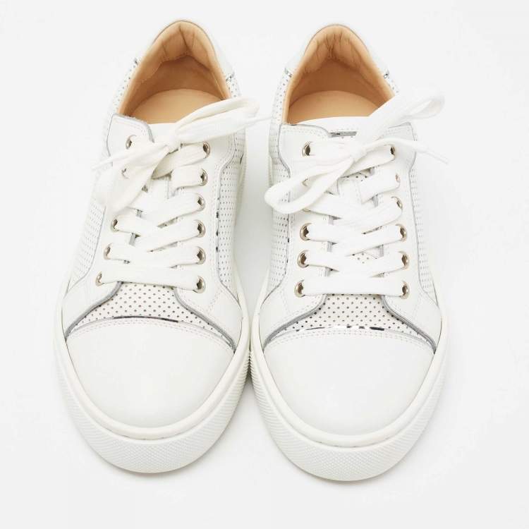 Pre Owned Christian Louboutin White Leather Christ Low-Top Sneakers Size 37