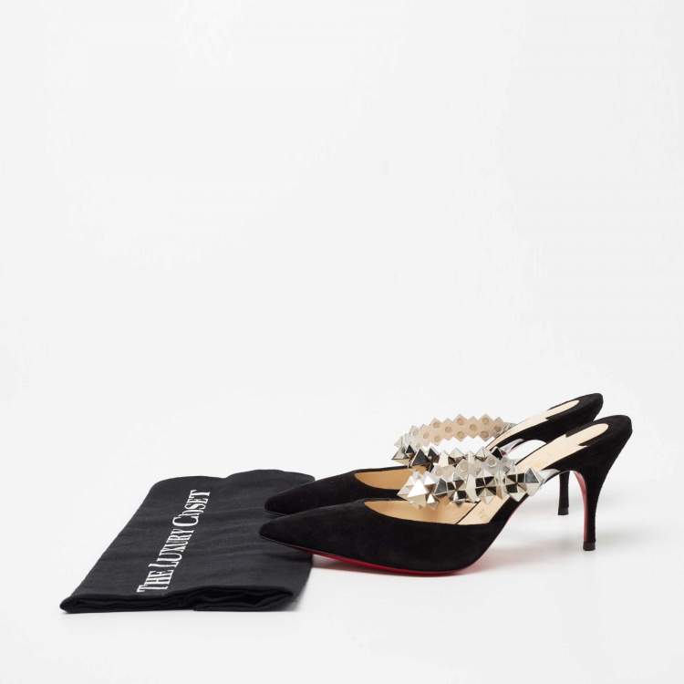 Pre Owned Christian Louboutin Black Suede Planet Choc Mule Sandals Size 35.5