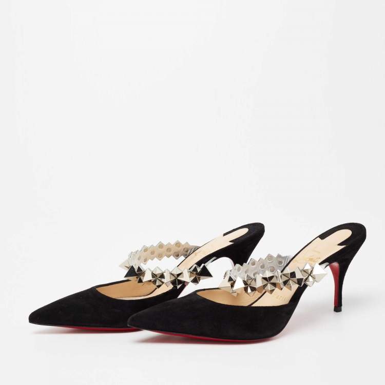 Pre Owned Christian Louboutin Black Suede Planet Choc Mule Sandals Size 35.5