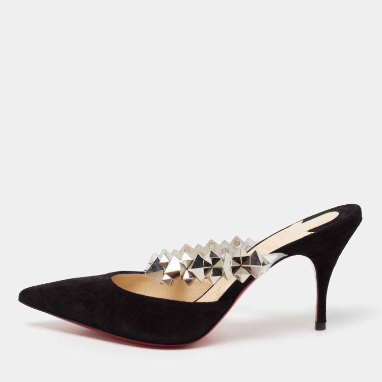 Pre Owned Christian Louboutin Black Suede Planet Choc Mule Sandals Size 35.5