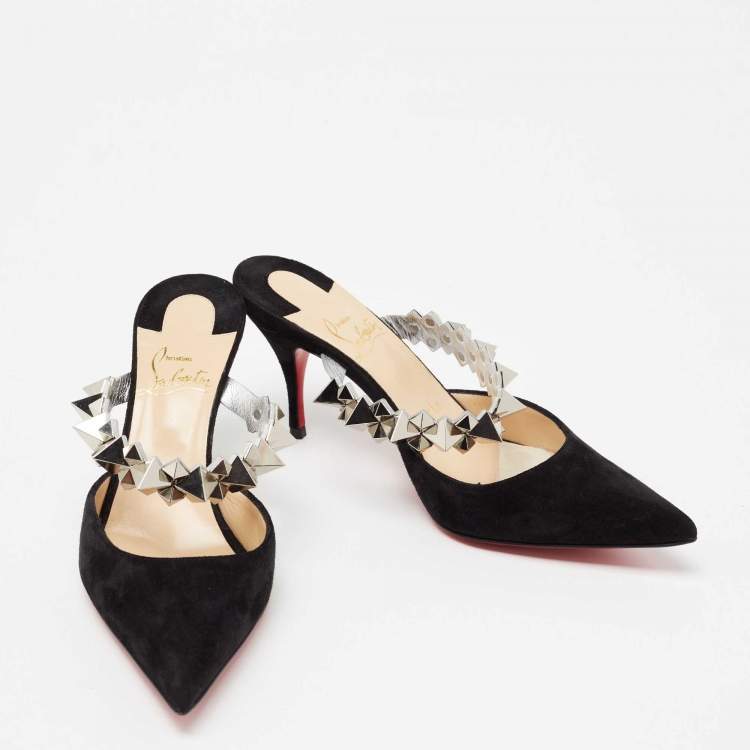 Pre Owned Christian Louboutin Black Suede Planet Choc Mule Sandals Size 35.5