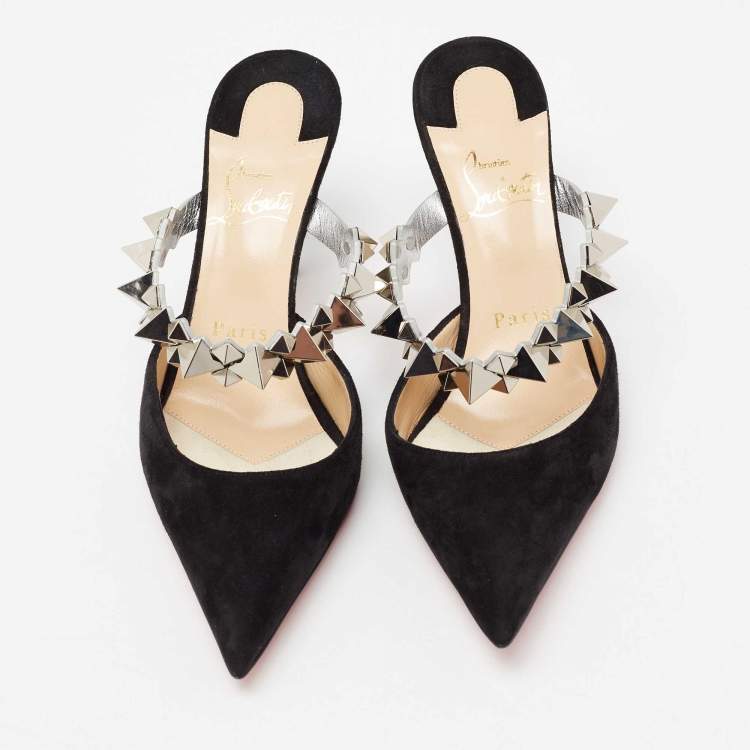 Pre Owned Christian Louboutin Black Suede Planet Choc Mule Sandals Size 35.5