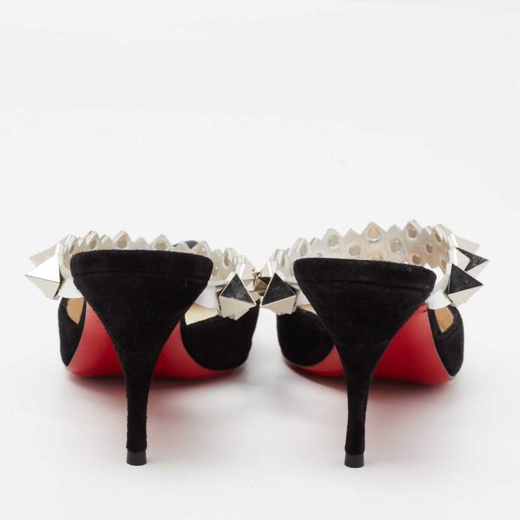 Pre Owned Christian Louboutin Black Suede Planet Choc Mule Sandals Size 35.5