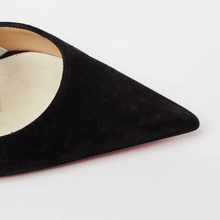 Pre Owned Christian Louboutin Black Suede Planet Choc Mule Sandals Size 35.5
