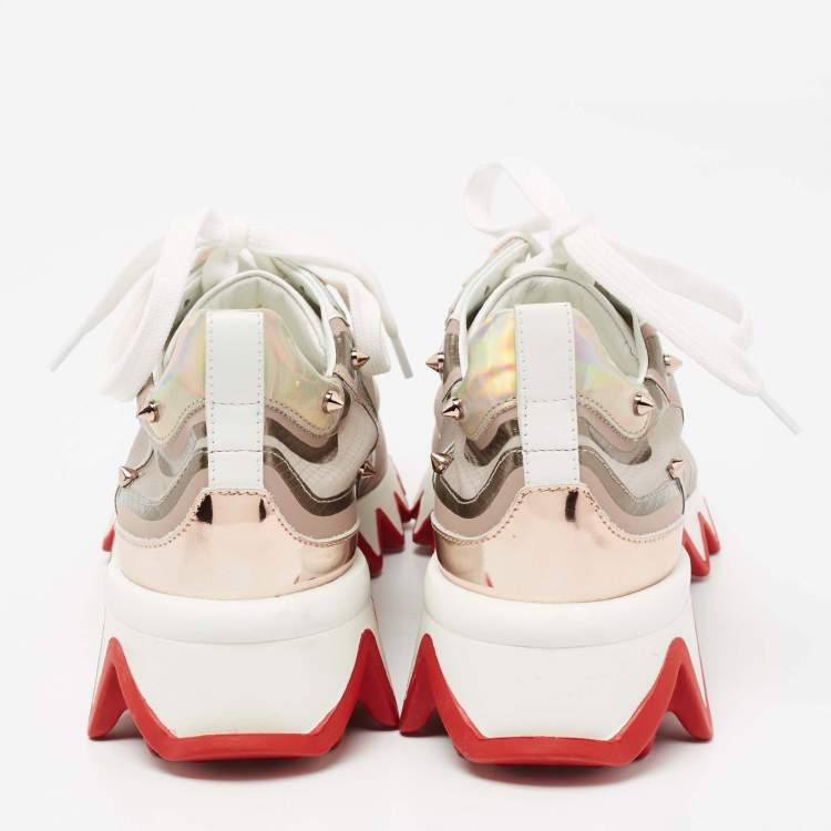 Pre Owned Christian Louboutin Tri-Color Leather and Net Sharkina Sneakers Size 38