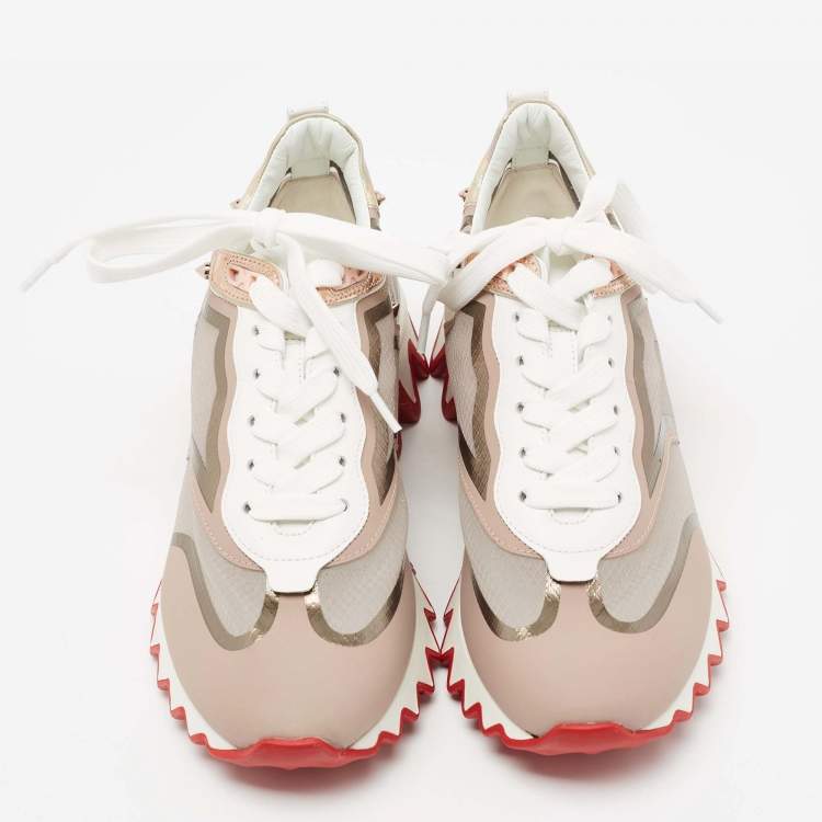 Pre Owned Christian Louboutin Tri-Color Leather and Net Sharkina Sneakers Size 38