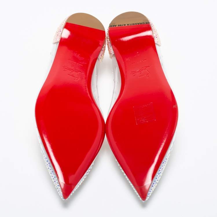 Pre Owned Christian Louboutin Pink Crystal Embellished Suede and PVC Degrassita Ballet Flats Size 37