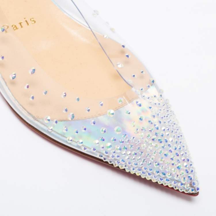Pre Owned Christian Louboutin Pink Crystal Embellished Suede and PVC Degrassita Ballet Flats Size 37