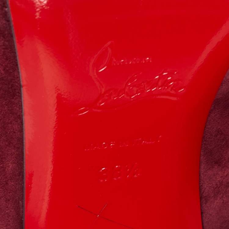 Pre Owned Christian Louboutin Burgundy Suede Study Spike Ankle Boots Size 38.5
