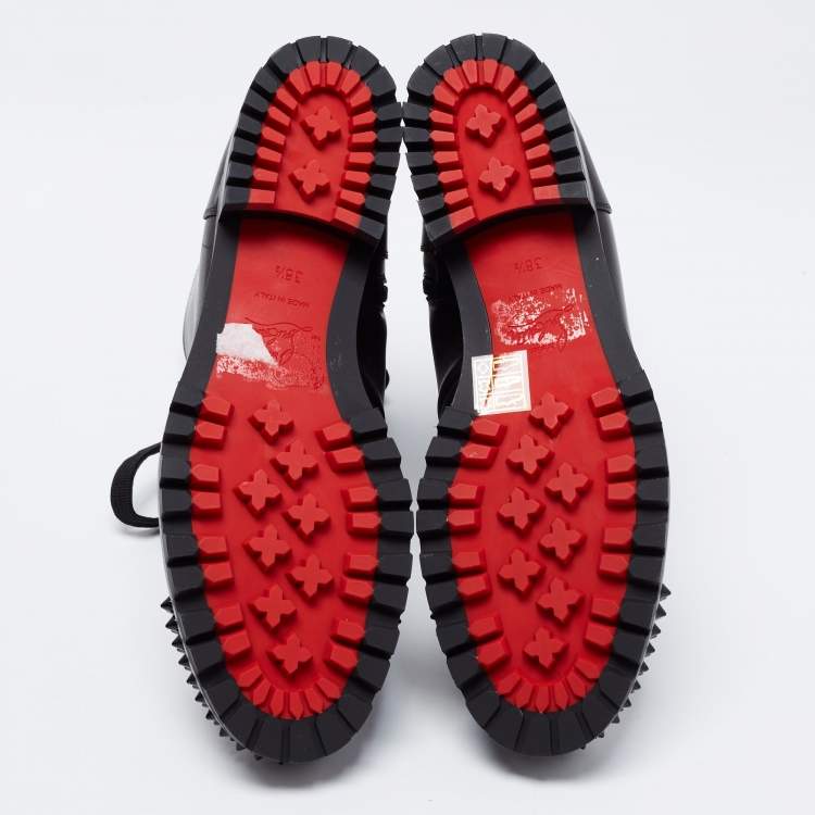 Pre Owned Christian Louboutin Black Leather Spiked Ankle Boots Size 38.5