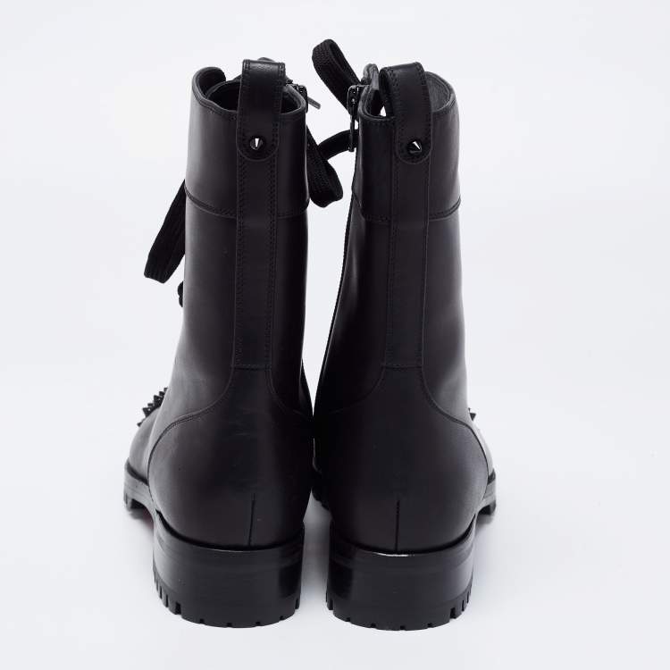 Pre Owned Christian Louboutin Black Leather Spiked Ankle Boots Size 38.5