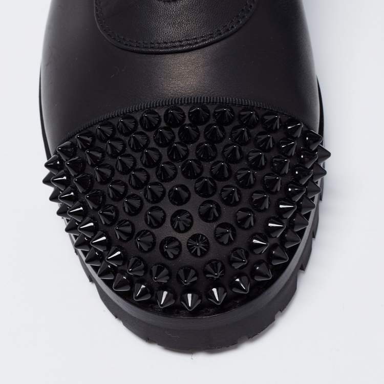 Pre Owned Christian Louboutin Black Leather Spiked Ankle Boots Size 38.5