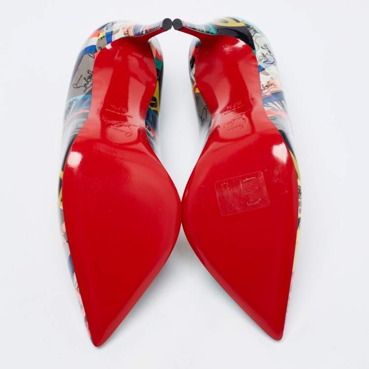 Pre Owned Christian Louboutin Multicolor Printed Patent Leather Pigalle Follies Pumps Size 37.5