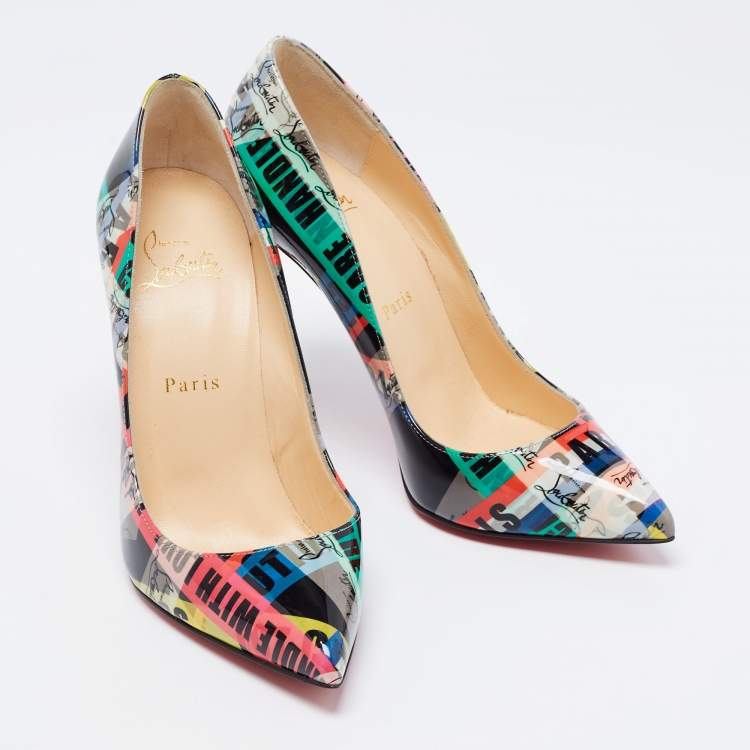Pre Owned Christian Louboutin Multicolor Printed Patent Leather Pigalle Follies Pumps Size 37.5