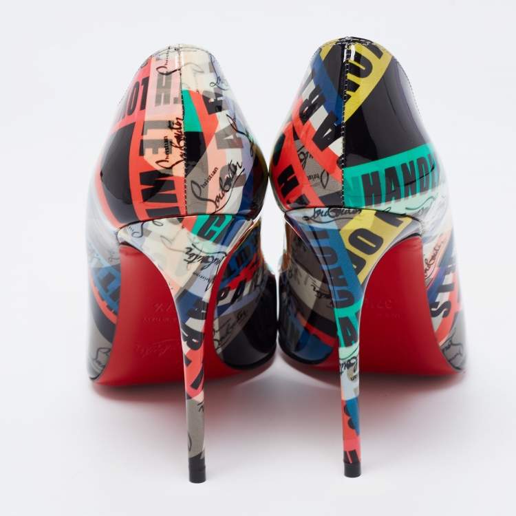 Pre Owned Christian Louboutin Multicolor Printed Patent Leather Pigalle Follies Pumps Size 37.5