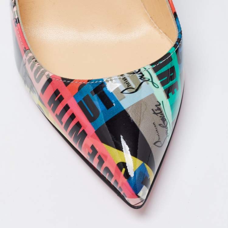 Pre Owned Christian Louboutin Multicolor Printed Patent Leather Pigalle Follies Pumps Size 37.5