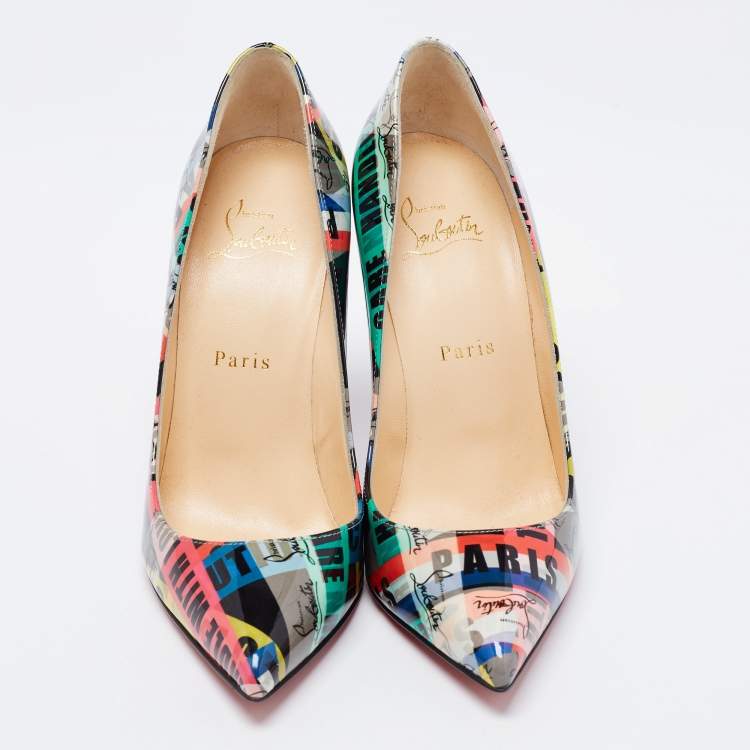 Pre Owned Christian Louboutin Multicolor Printed Patent Leather Pigalle Follies Pumps Size 37.5