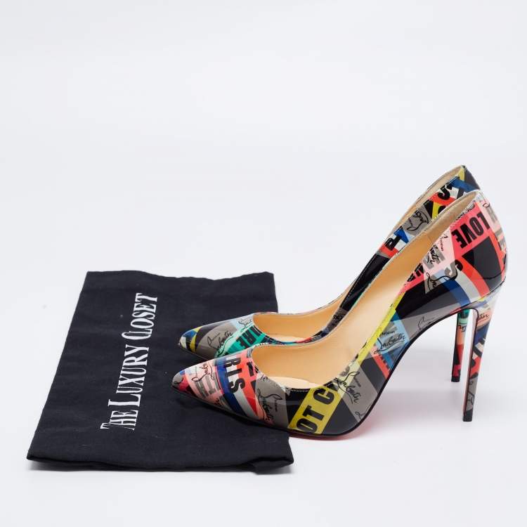 Pre Owned Christian Louboutin Multicolor Printed Patent Leather Pigalle Follies Pumps Size 37.5