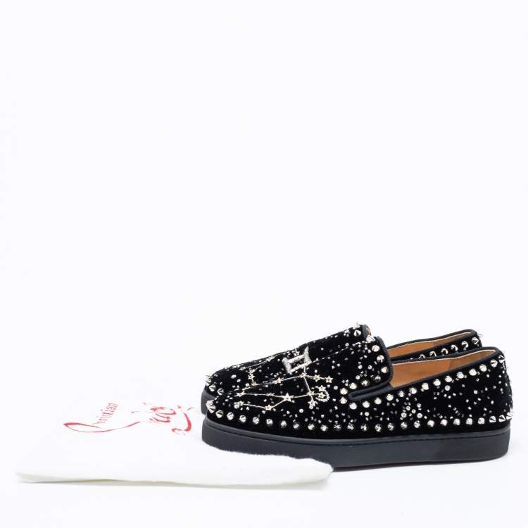 Pre Owned Christian Louboutin Black Velvet Spike Embellished Slip On Sneakers Size 36.5