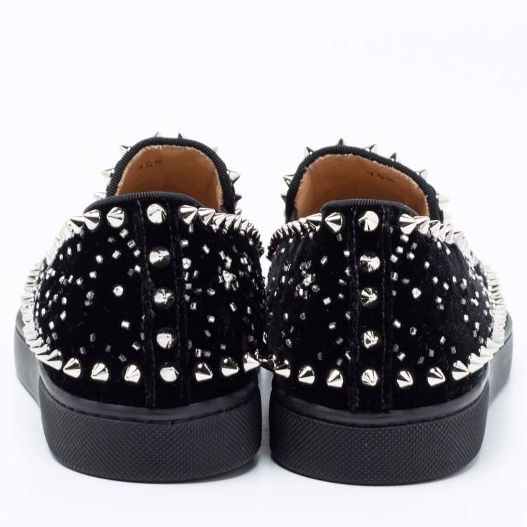 Pre Owned Christian Louboutin Black Velvet Spike Embellished Slip On Sneakers Size 36.5
