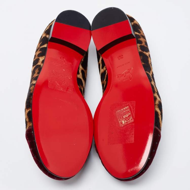 Pre Owned Christian Louboutin Tri-Color Leopard Print Calf Hair and Velvet My Love Smoking Slippers Size 38