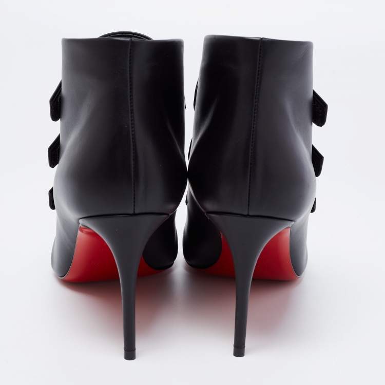 Pre Owned Christian Louboutin Black Leather Triniboot  Ankle Booties Size 38.5