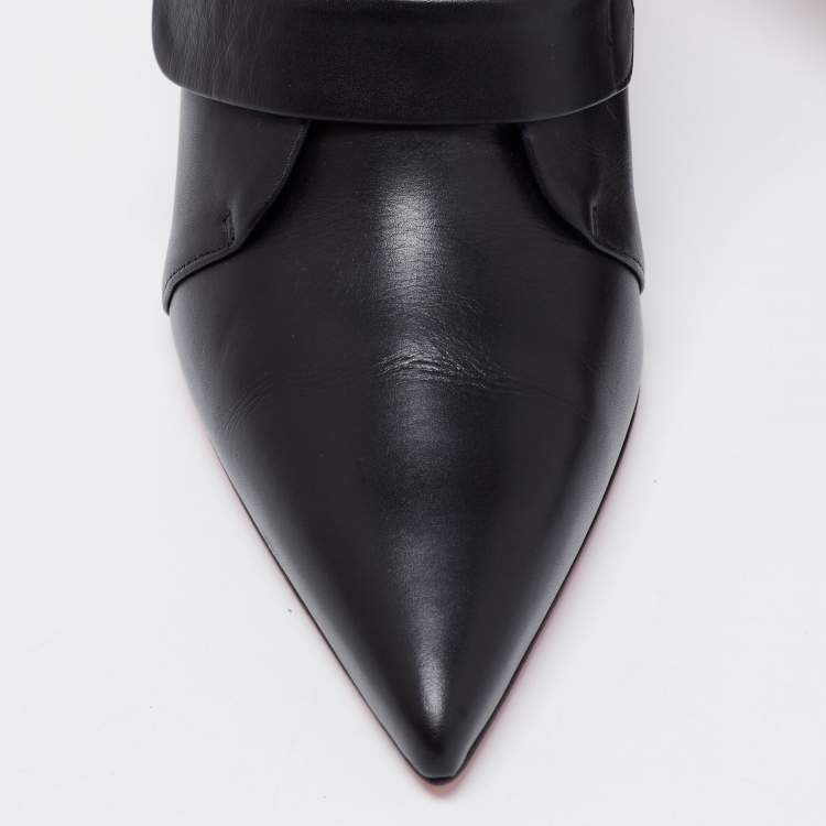 Pre Owned Christian Louboutin Black Leather Triniboot  Ankle Booties Size 38.5