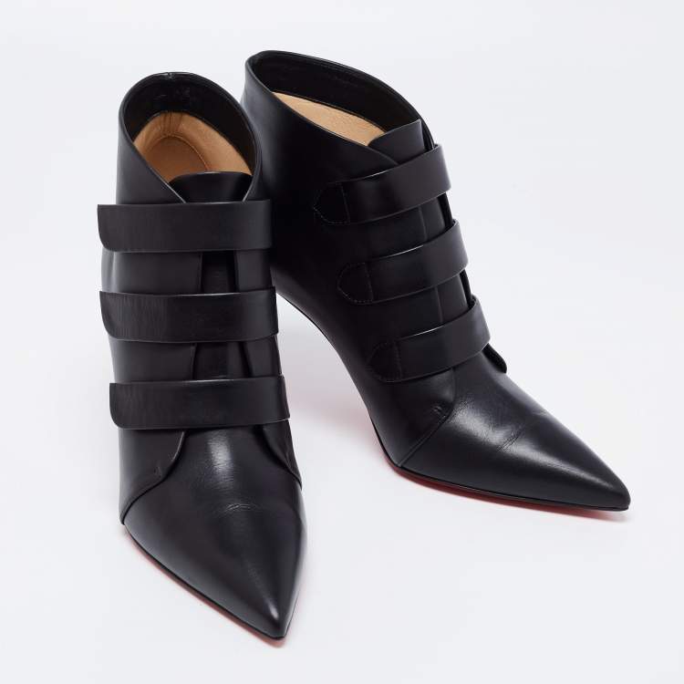 Pre Owned Christian Louboutin Black Leather Triniboot  Ankle Booties Size 38.5