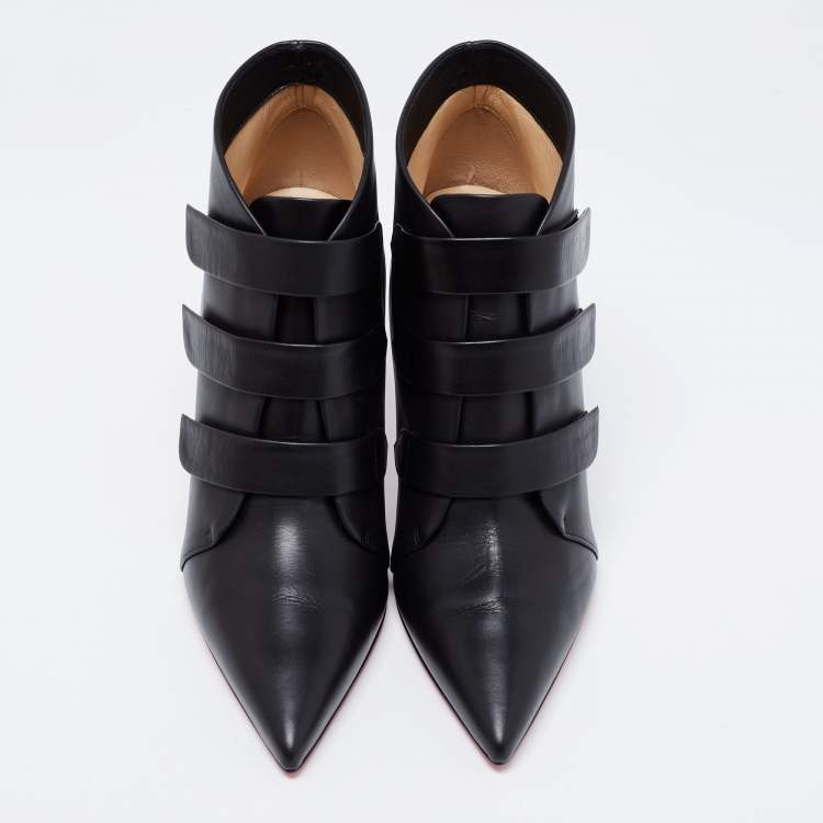 Pre Owned Christian Louboutin Black Leather Triniboot  Ankle Booties Size 38.5