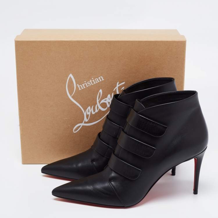 Pre Owned Christian Louboutin Black Leather Triniboot  Ankle Booties Size 38.5