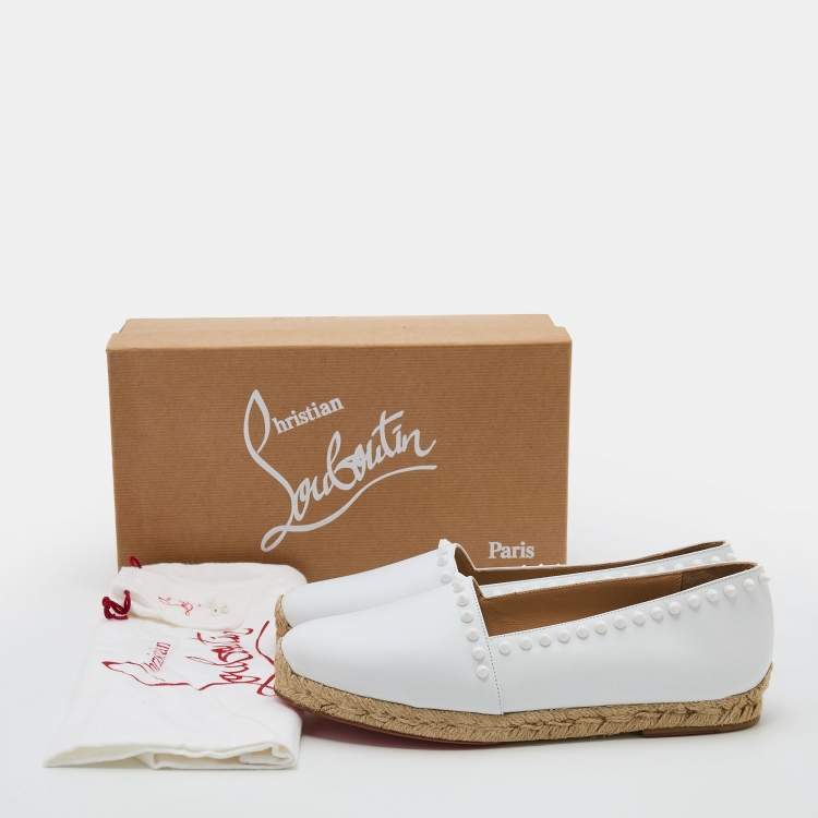 مملوكة مسبقًا Christian Louboutin White Leather Ares Spike Espadrille Flats Size 39