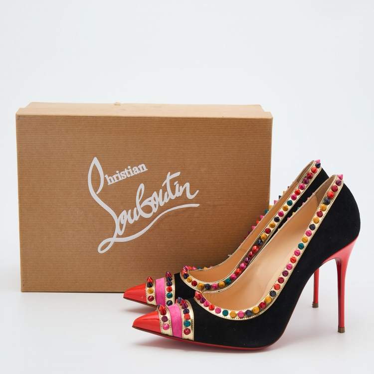 Pre Owned Christian Louboutin Multicolor Suede And Leather Malabar Hill Spiked Pumps Size 39.5