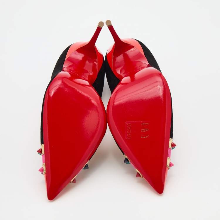 Pre Owned Christian Louboutin Multicolor Suede And Leather Malabar Hill Spiked Pumps Size 39.5
