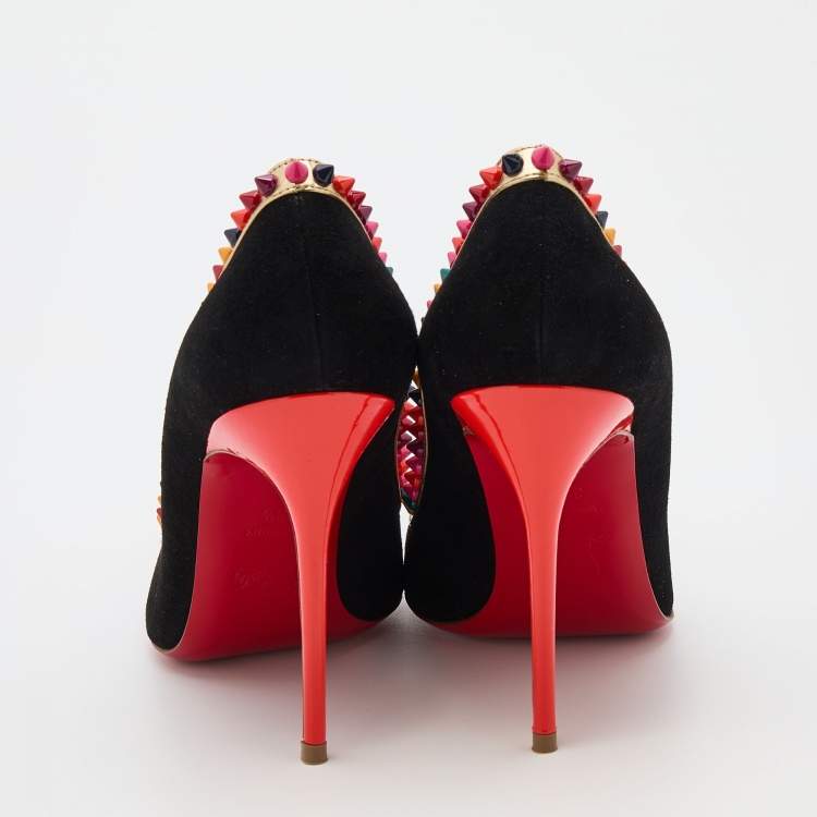 Pre Owned Christian Louboutin Multicolor Suede And Leather Malabar Hill Spiked Pumps Size 39.5
