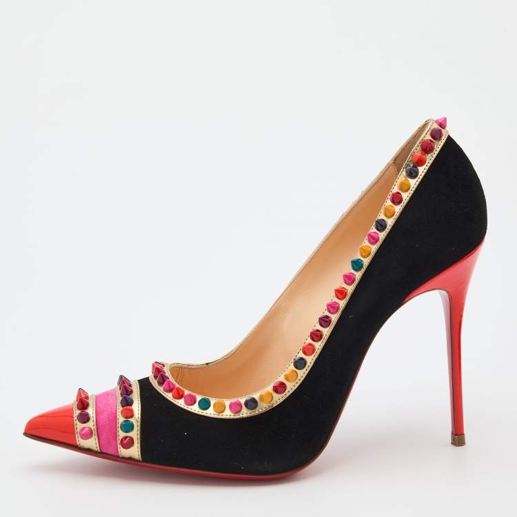 Pre Owned Christian Louboutin Multicolor Suede And Leather Malabar Hill Spiked Pumps Size 39.5