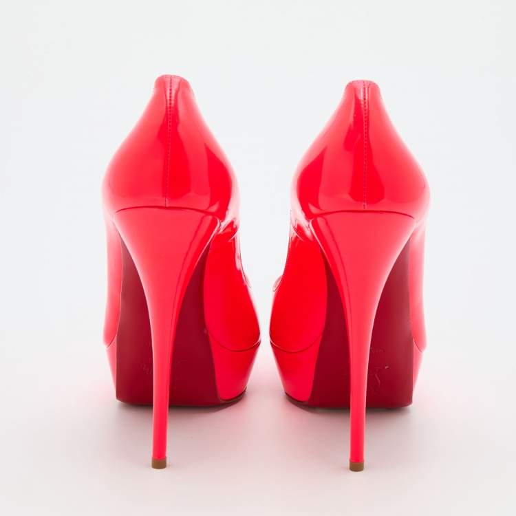 Pre Owned Christian Louboutin Neon Pink Leather Troca Peep Toe Platform Pumps Size 40