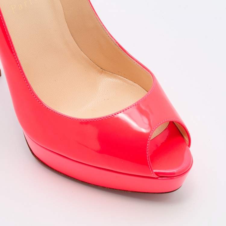 Pre Owned Christian Louboutin Neon Pink Leather Troca Peep Toe Platform Pumps Size 40