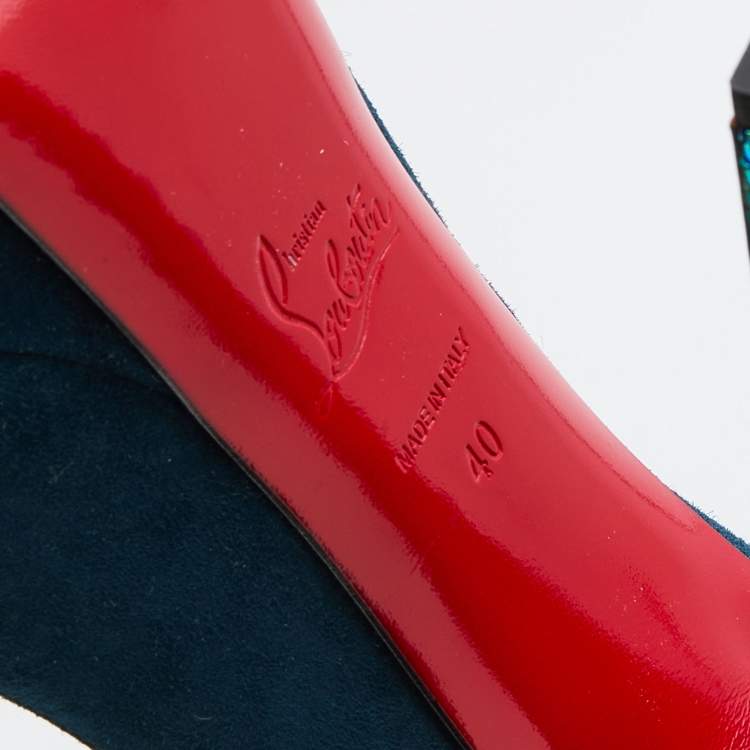 Pre Owned Christian Louboutin Blue Suede Babel Clou Hologram Heel Platform Pumps Size 40