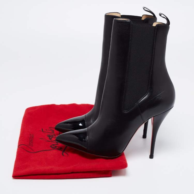 مملوكة مسبقًا Christian Louboutin Black Patent and Leather Cap-Toe Tucson Booties Size 38